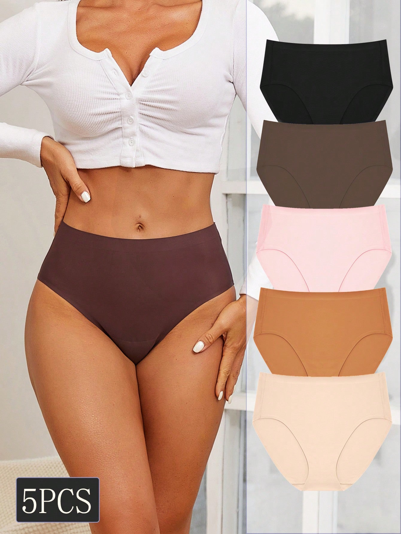 مجموعة من 5 قطع داخلية ثلاثية المثلثات بدون خياطة للسيدات بألوان صلبة مريحة