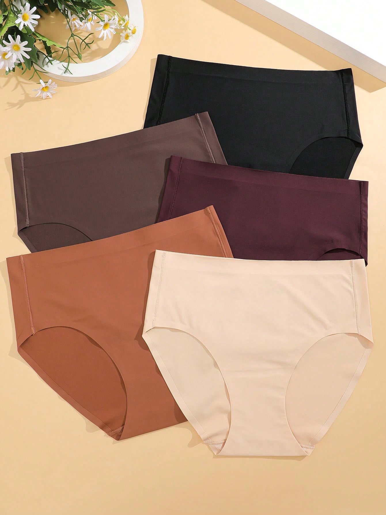 مجموعة من 5 قطع داخلية ثلاثية المثلثات بدون خياطة للسيدات بألوان صلبة مريحة