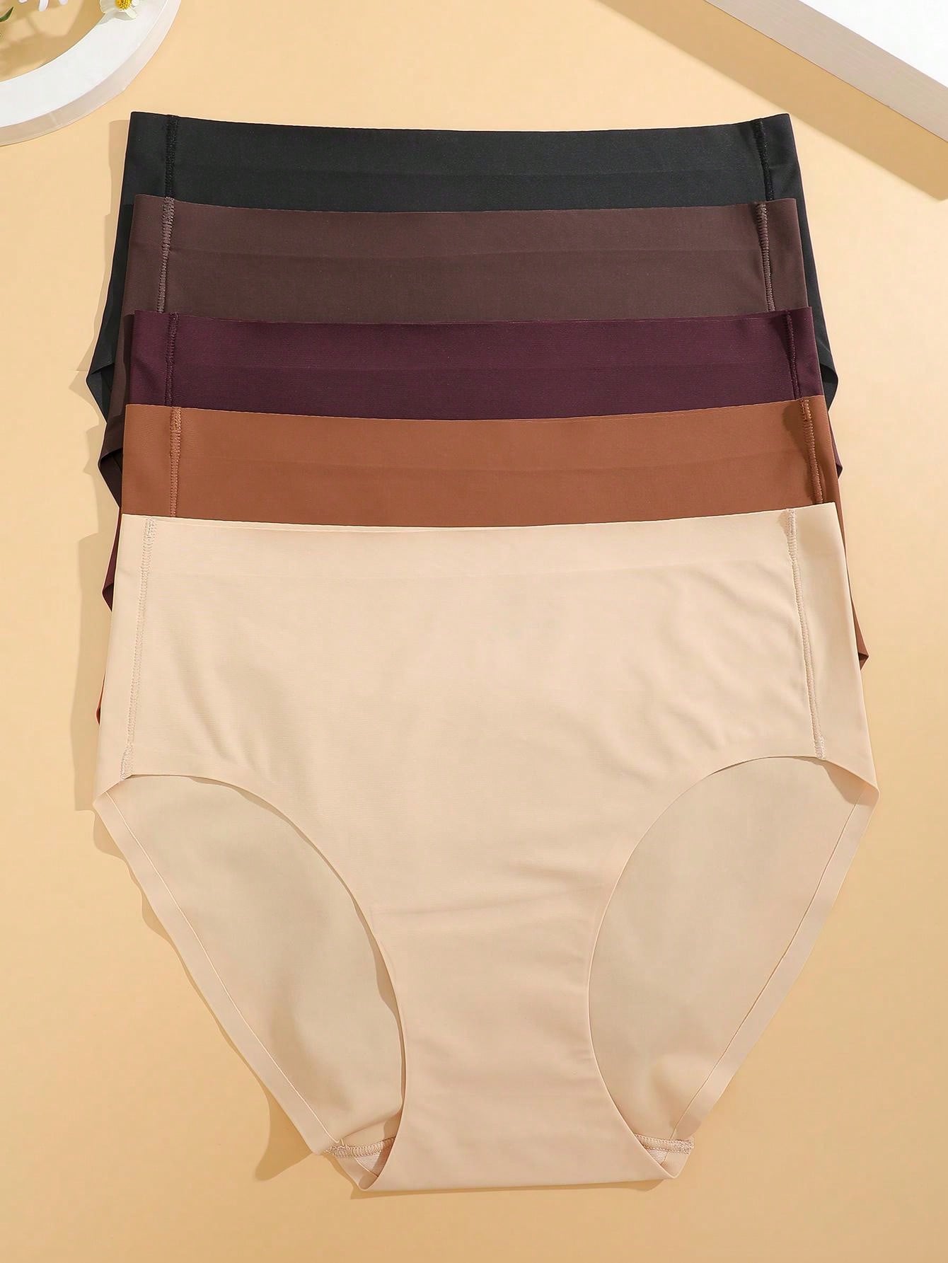 مجموعة من 5 قطع داخلية ثلاثية المثلثات بدون خياطة للسيدات بألوان صلبة مريحة