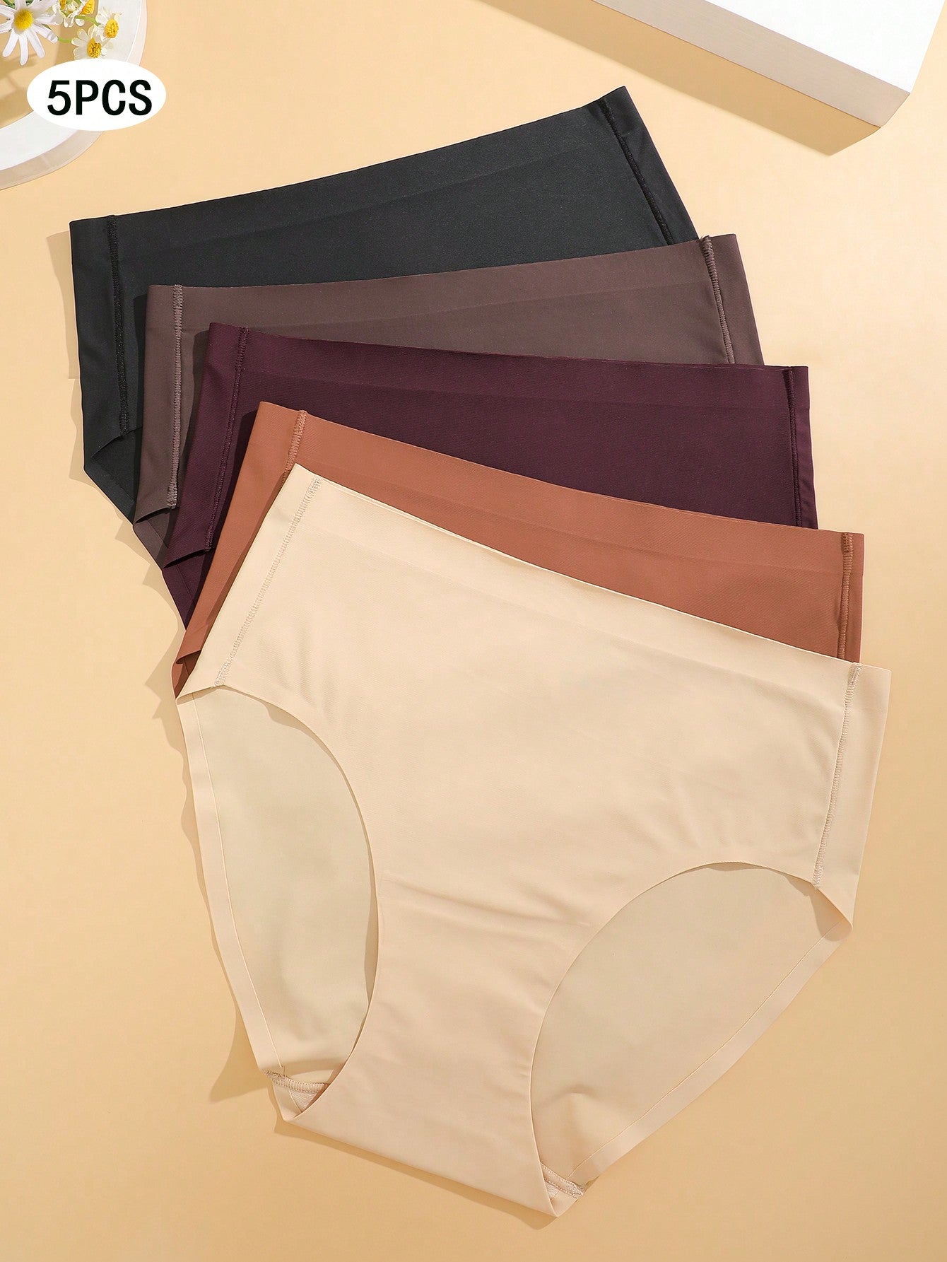 مجموعة من 5 قطع داخلية ثلاثية المثلثات بدون خياطة للسيدات بألوان صلبة مريحة