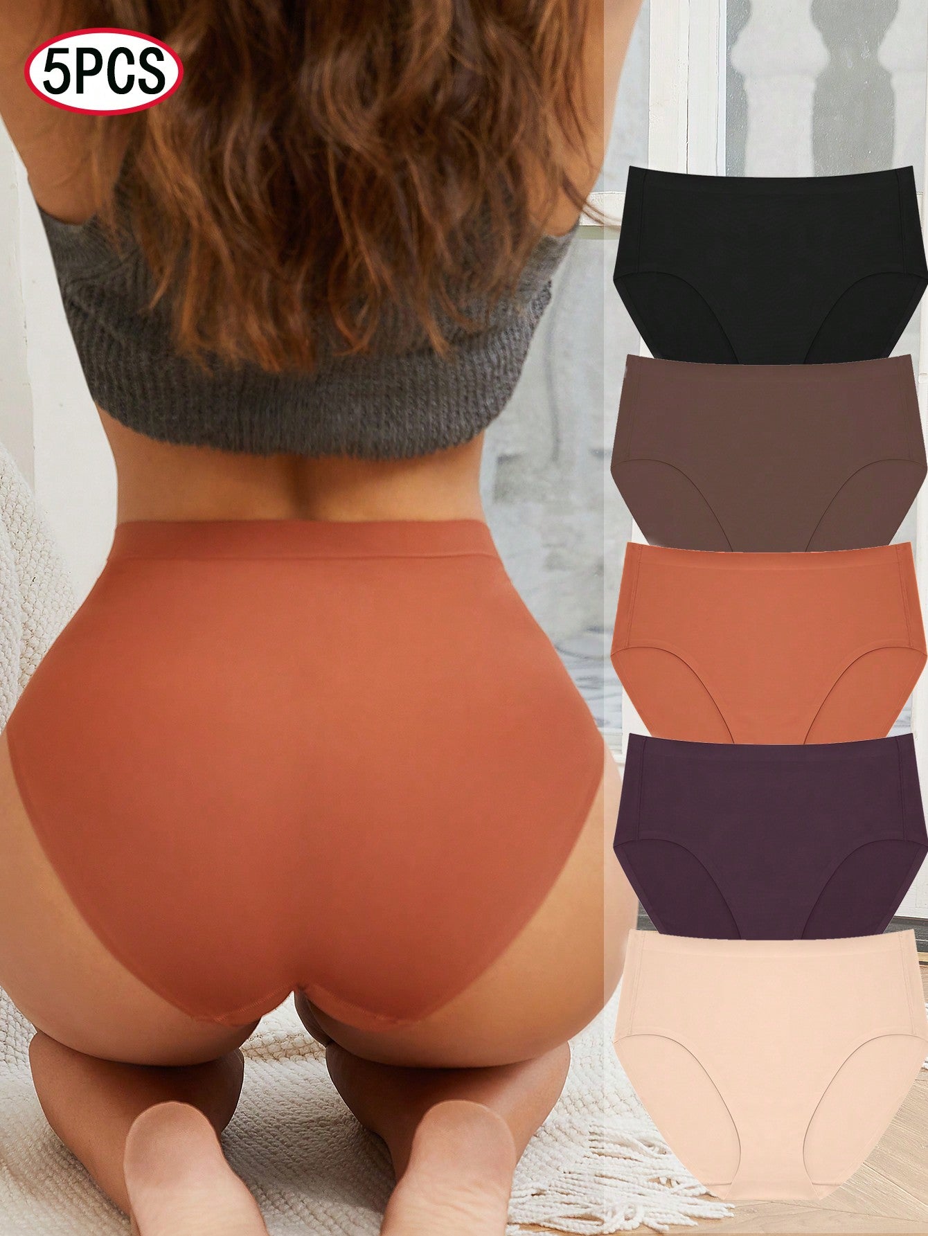 مجموعة من 5 قطع داخلية ثلاثية المثلثات بدون خياطة للسيدات بألوان صلبة مريحة