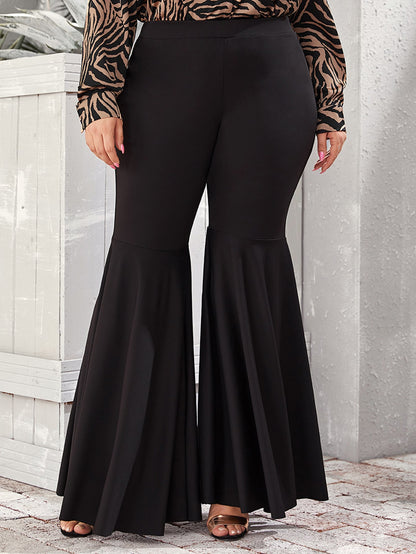 سروال بساق واسع من الاسفل بلون موحد مقاس كبير