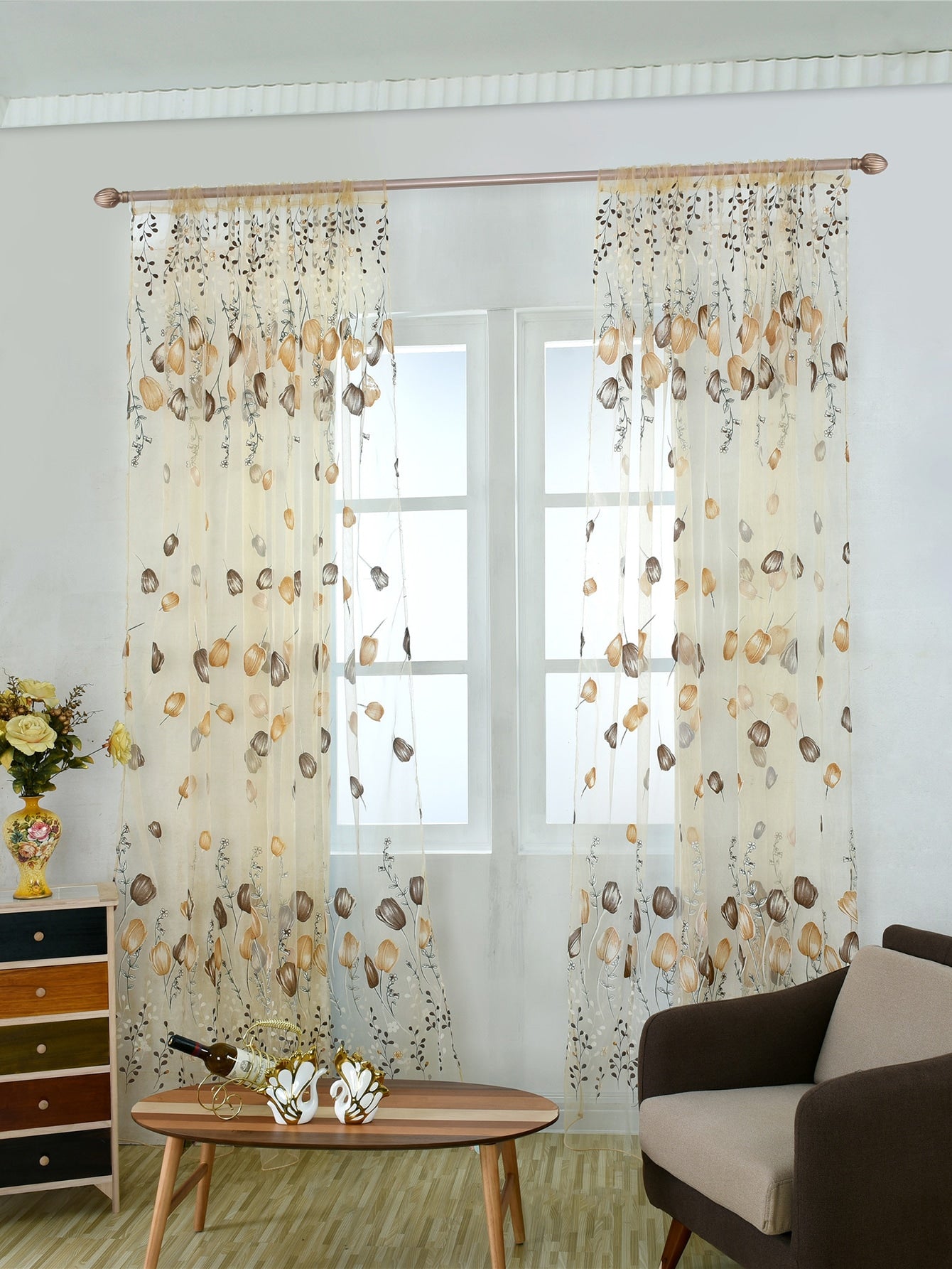 لباس قيعان ريفي أسلوب ملون خزامى تصميم مطبوعة نافذة شاشة ( نمط عشوائي ) قطعة واحدة