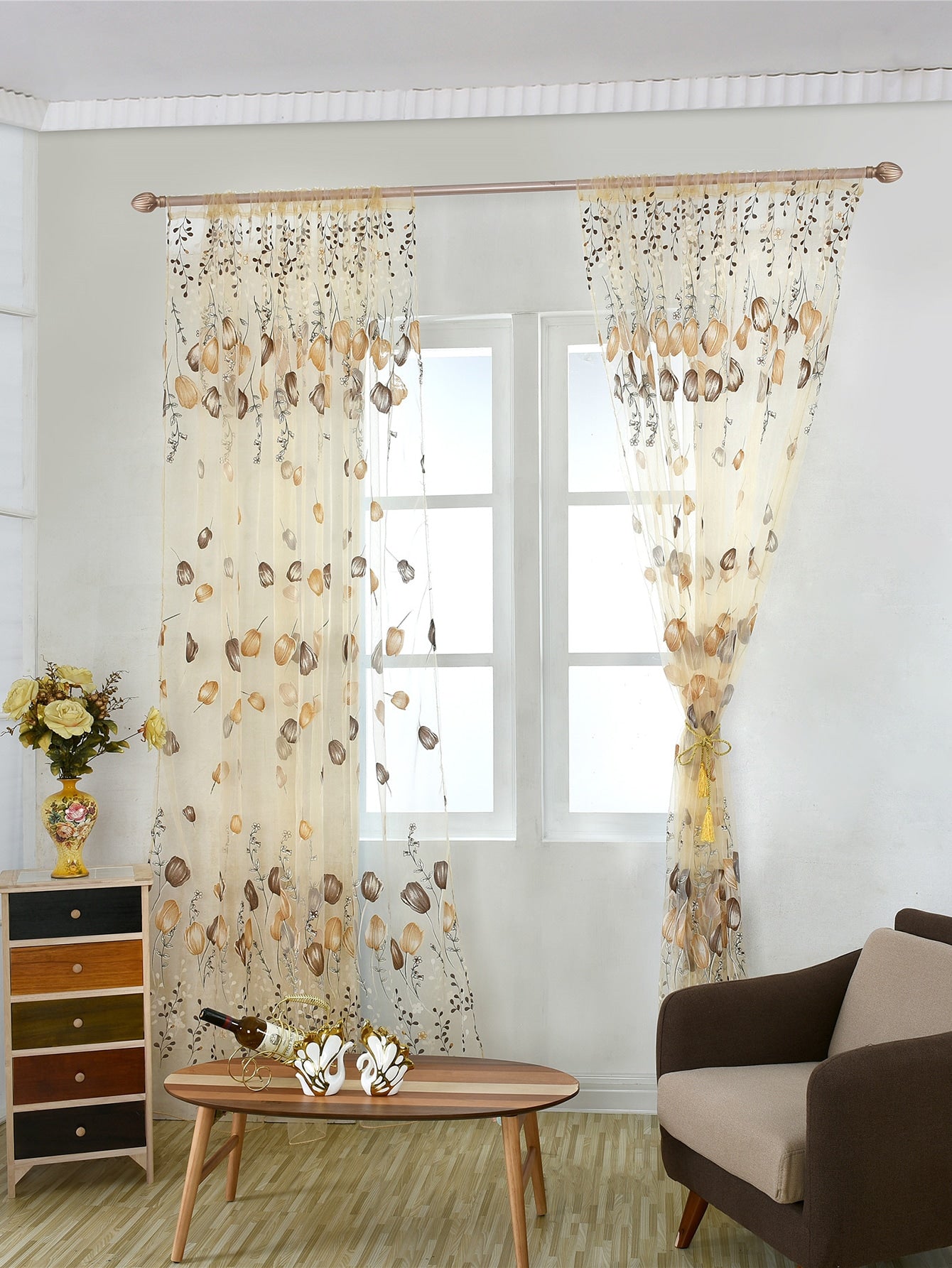 لباس قيعان ريفي أسلوب ملون خزامى تصميم مطبوعة نافذة شاشة ( نمط عشوائي ) قطعة واحدة