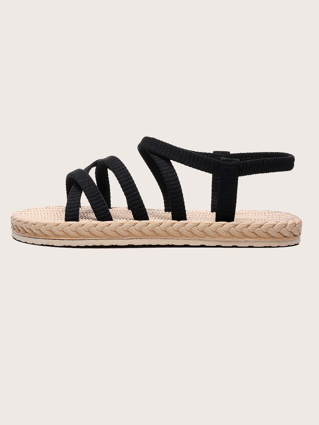 مبسط باصابع قدم مفتوح صنادل , للنساء الموضة موحد اللون أسود صنادل مسطح