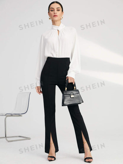 بنطلون موحدة اللون بحافة شق ملابس العمل