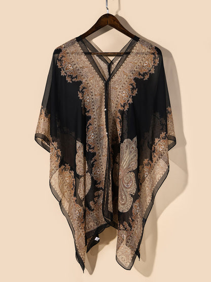 وشاح بطباعة أزهار بتفاصيل لؤلؤ صناعي