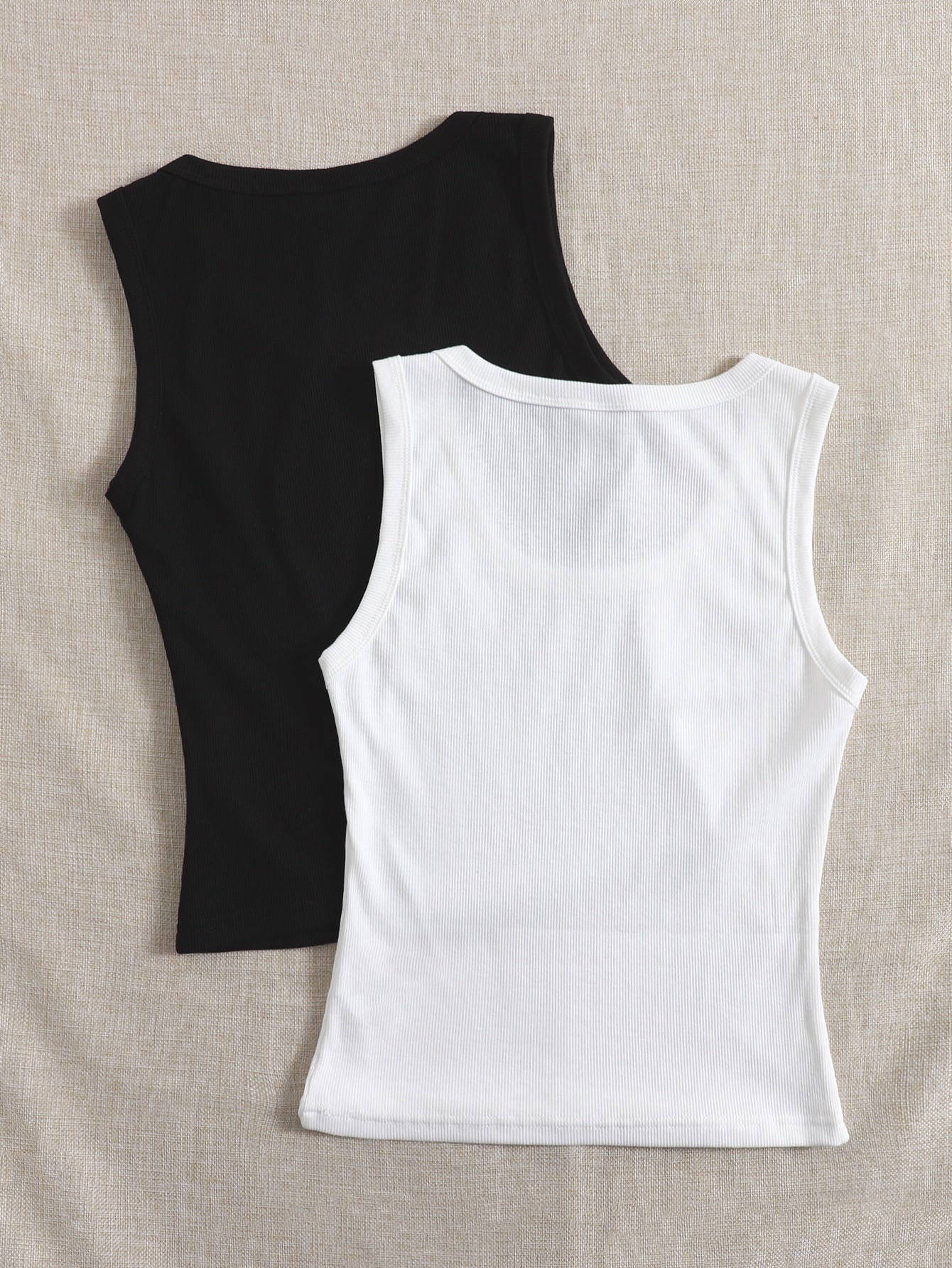 لباس علوي تانك موحدة اللون محبوك مضلع 2 قطع