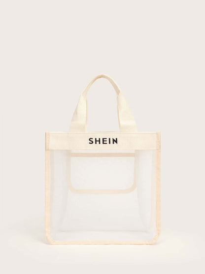 حقيبة يد شبكي بجرافيك عبارة