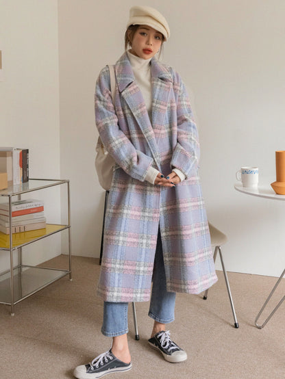 معطف بالياقة ذات المخططات وزر منفرد