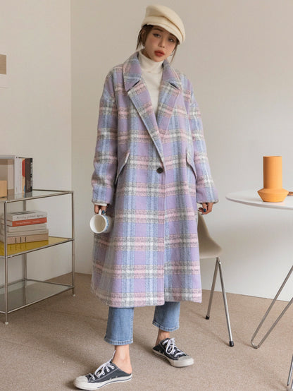 معطف بالياقة ذات المخططات وزر منفرد