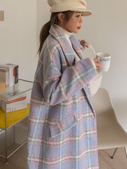 معطف بالياقة ذات المخططات وزر منفرد