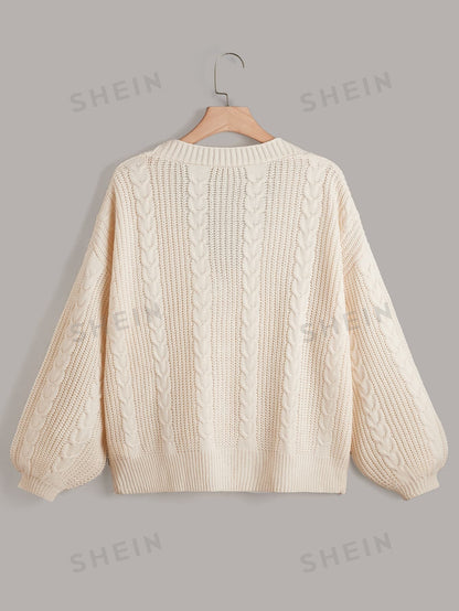 مقاس كبير كارديجان منسوجة بطبقات متقاطعة أكمام فانوس