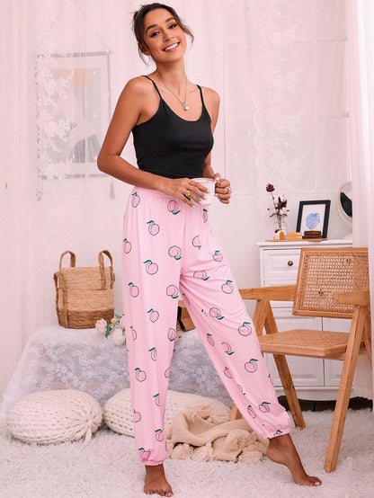 موحدة اللون صدرية كامي و طباعة الخوخ بنطلون طقم بيجامة