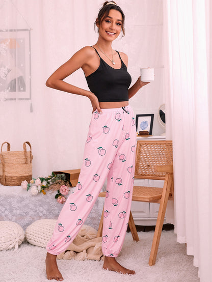 موحدة اللون صدرية كامي و طباعة الخوخ بنطلون طقم بيجامة