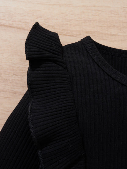 تي شيرت بتقليمة الرافل وتنورة مخططة بحزام للفتاة الرضيعة