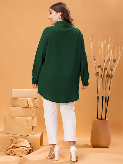 بلوزة واسعة ذات حافة منحنية سادة، للأعياد الميلاد