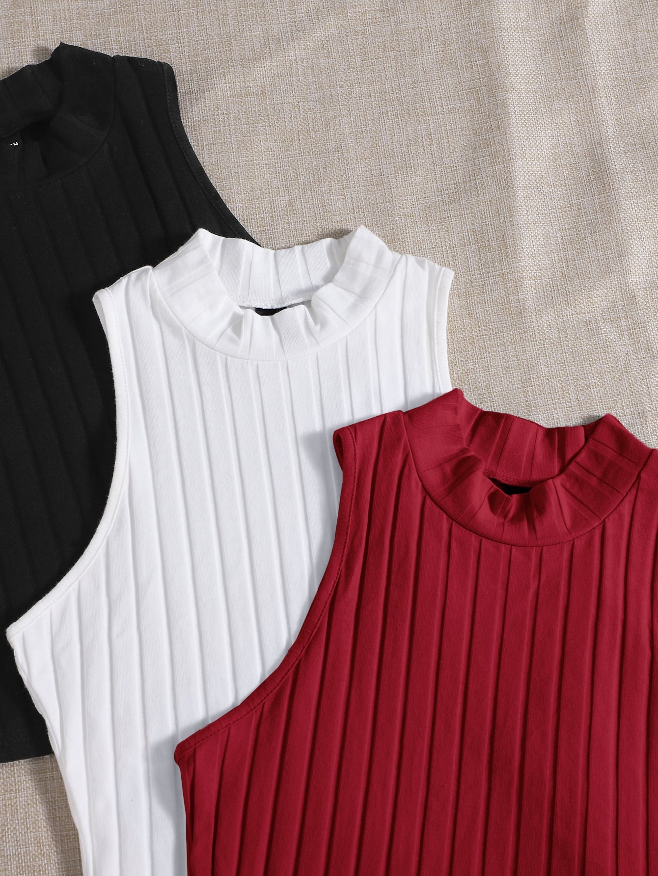 لباس علوي تانك محبوك مضلع بعنق دائري 3 قطع