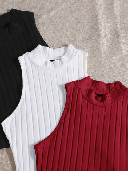 لباس علوي تانك محبوك مضلع بعنق دائري 3 قطع