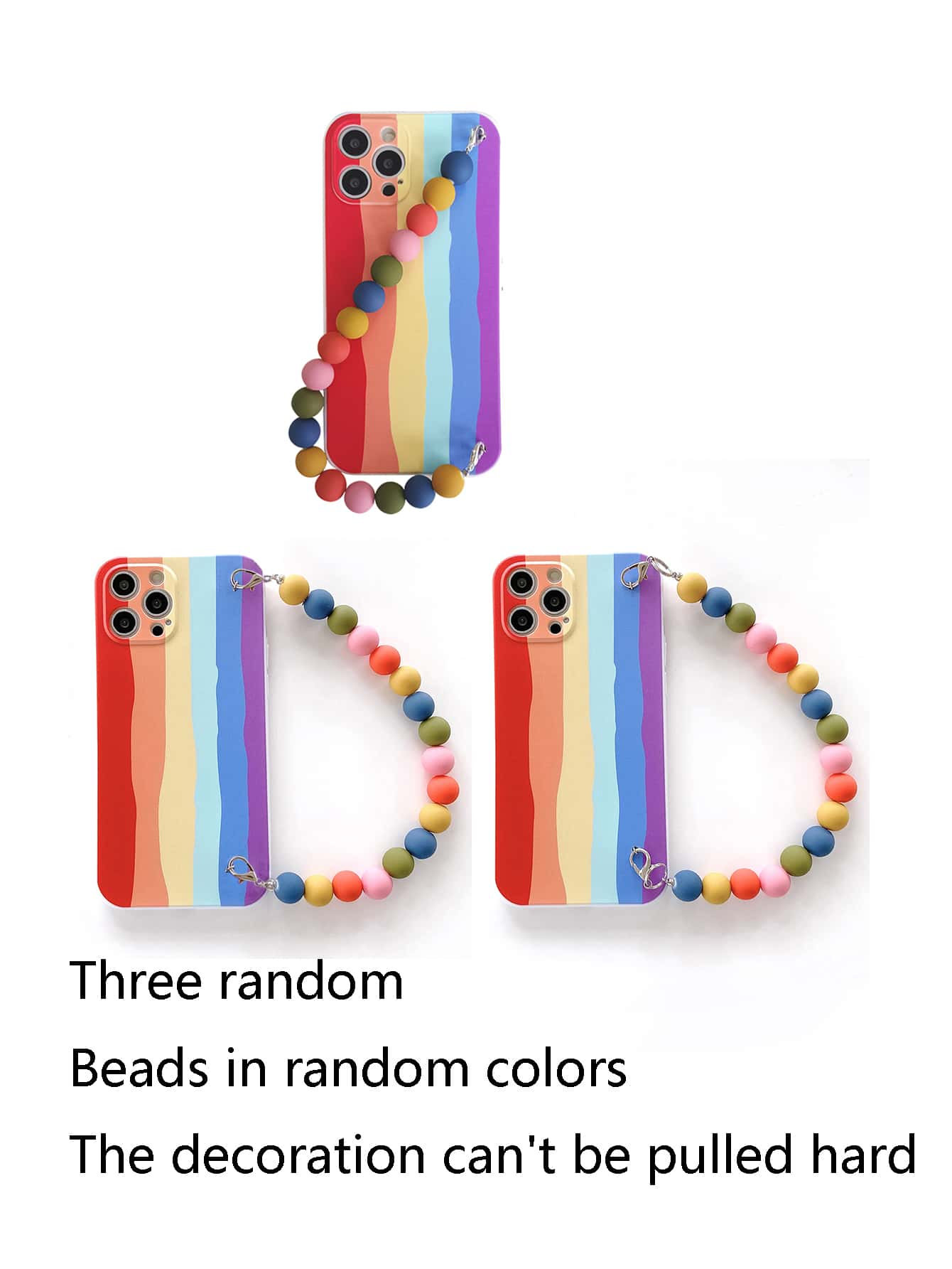 حافظة هاتف مخططة بألوان قوس قزح مع حزام يد ملون مطرز