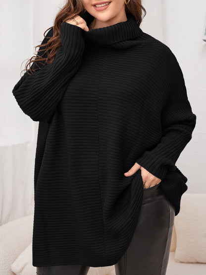 مقاس كبير كنزة صوف ياقة دائري اكمام جناح الخفاش