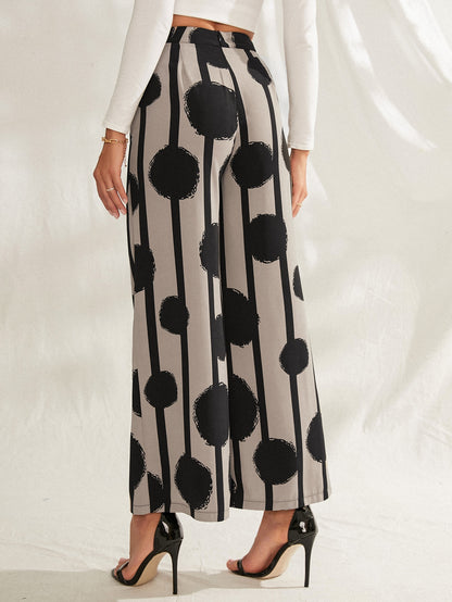 بنطلون بساق واسع مخطط و بطباعة منقط