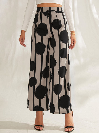 بنطلون بساق واسع مخطط و بطباعة منقط