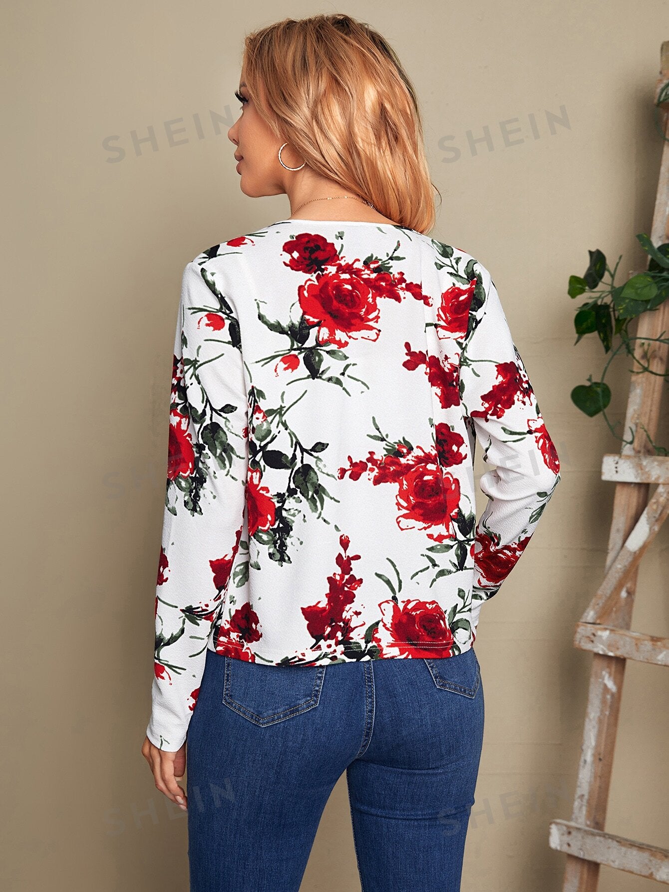 جاكيت طباعة الأزهار مفتوح امامي