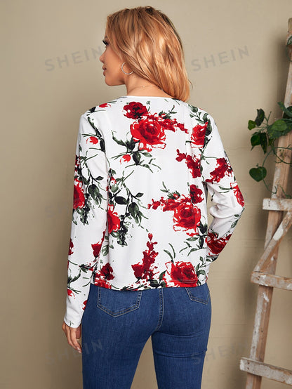 جاكيت طباعة الأزهار مفتوح امامي