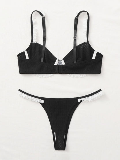 مجموعة ملابس داخلية ثونغ وحمالة الصدر ذات الأسلاك والدانتيل المتباين