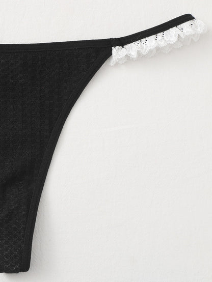 مجموعة ملابس داخلية ثونغ وحمالة الصدر ذات الأسلاك والدانتيل المتباين