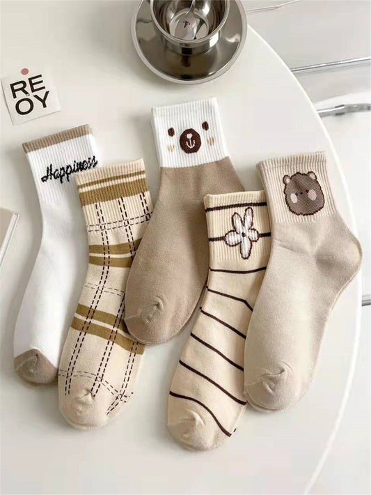 جوارب مجموعة بطباعة زهور - 5 أزواج