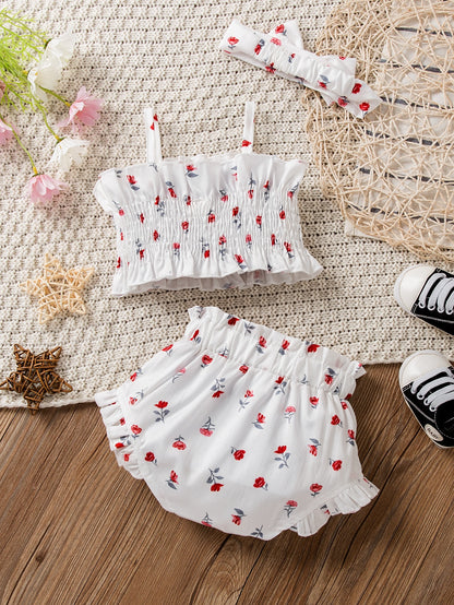 للاطفال طباعة الأزهار بغرز لباس علوي كامي مطوي الثنايا مع بنطلون قصير مع طوق الشعر