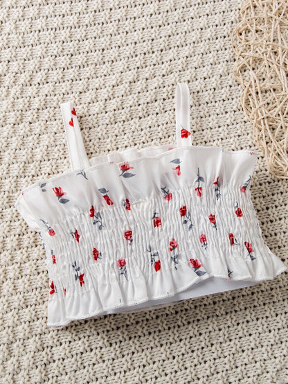 للاطفال طباعة الأزهار بغرز لباس علوي كامي مطوي الثنايا مع بنطلون قصير مع طوق الشعر