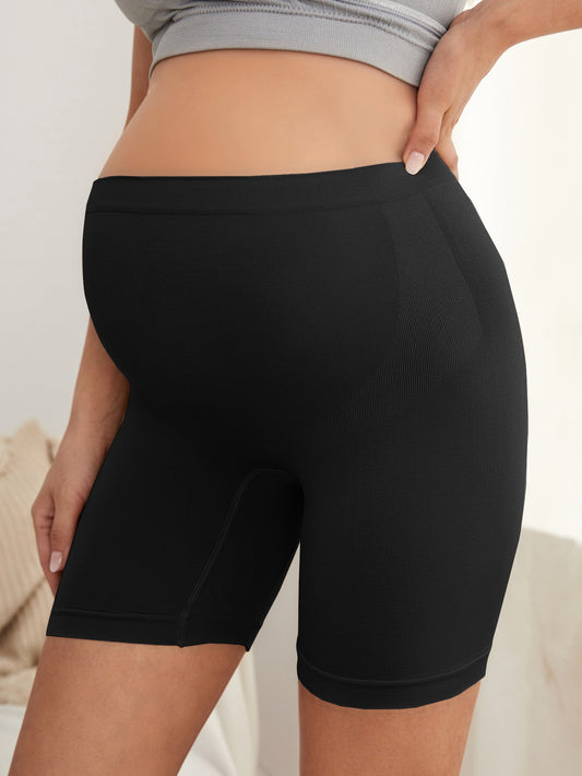 للأمومة شورت ركوب الدراجات النارية موحدة اللون محبوك مضلع