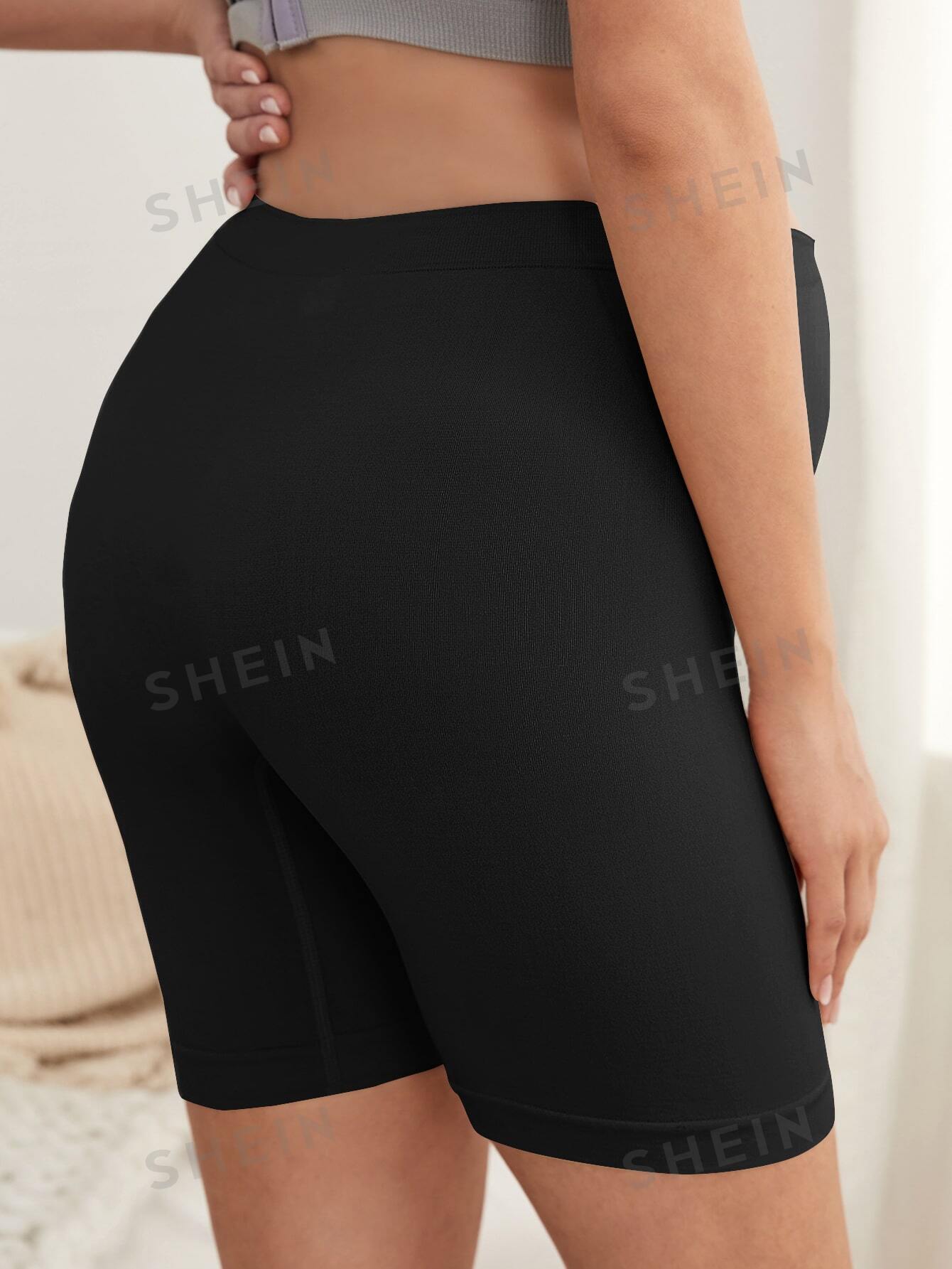 للأمومة شورت ركوب الدراجات النارية موحدة اللون محبوك مضلع