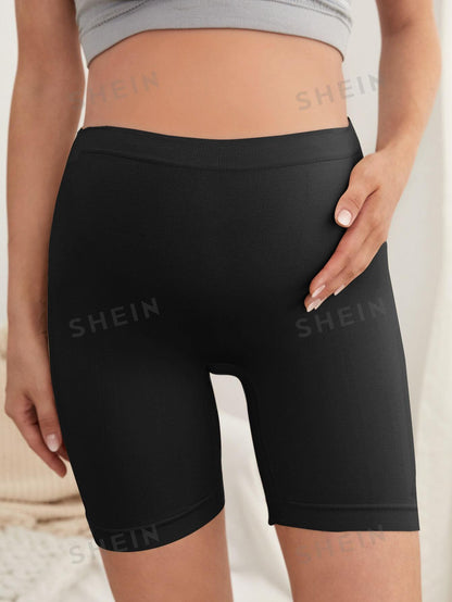 للأمومة شورت ركوب الدراجات النارية موحدة اللون محبوك مضلع