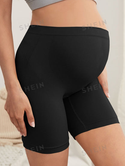 للأمومة شورت ركوب الدراجات النارية موحدة اللون محبوك مضلع