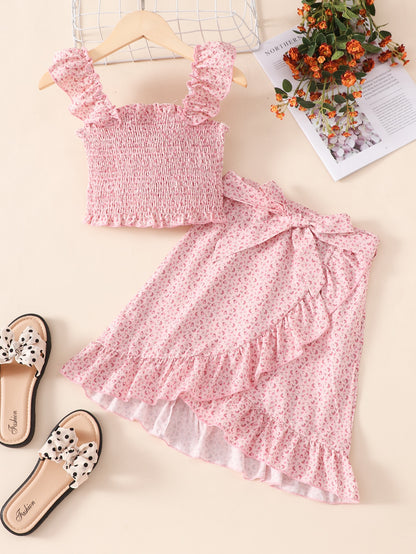 بنات زهر ديزي صدرية كامي مكشكش مع حزام تنورة ملفوفة