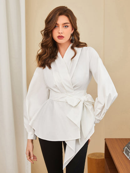 بلوزة حافة غير متماثل حزام