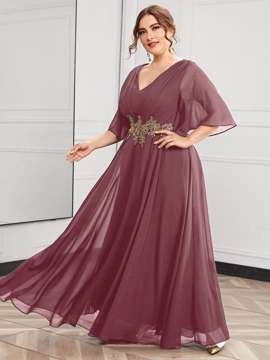 فستان حفلة مكسي منمق بأكمام فراشة مقاس كبير