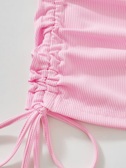 تي شيرت قصير للغاية مع رباط فستان كامي