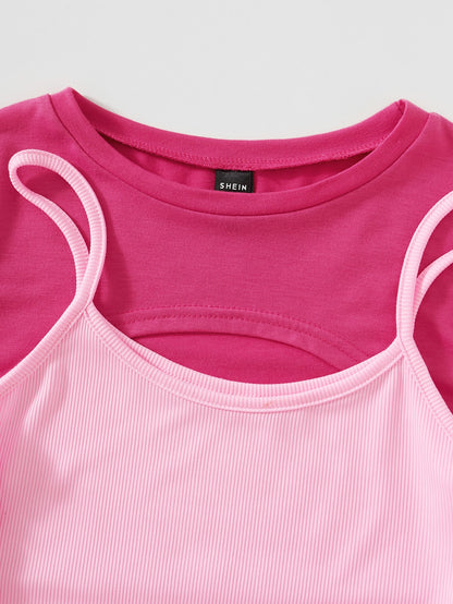 تي شيرت قصير للغاية مع رباط فستان كامي