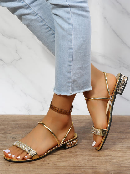 النساء الصنادل مفتوح الوراء حجر الراين ديكور متعدد الاتجاهات ارتداء ، براقة جزء الكاحل حزام الصنادل