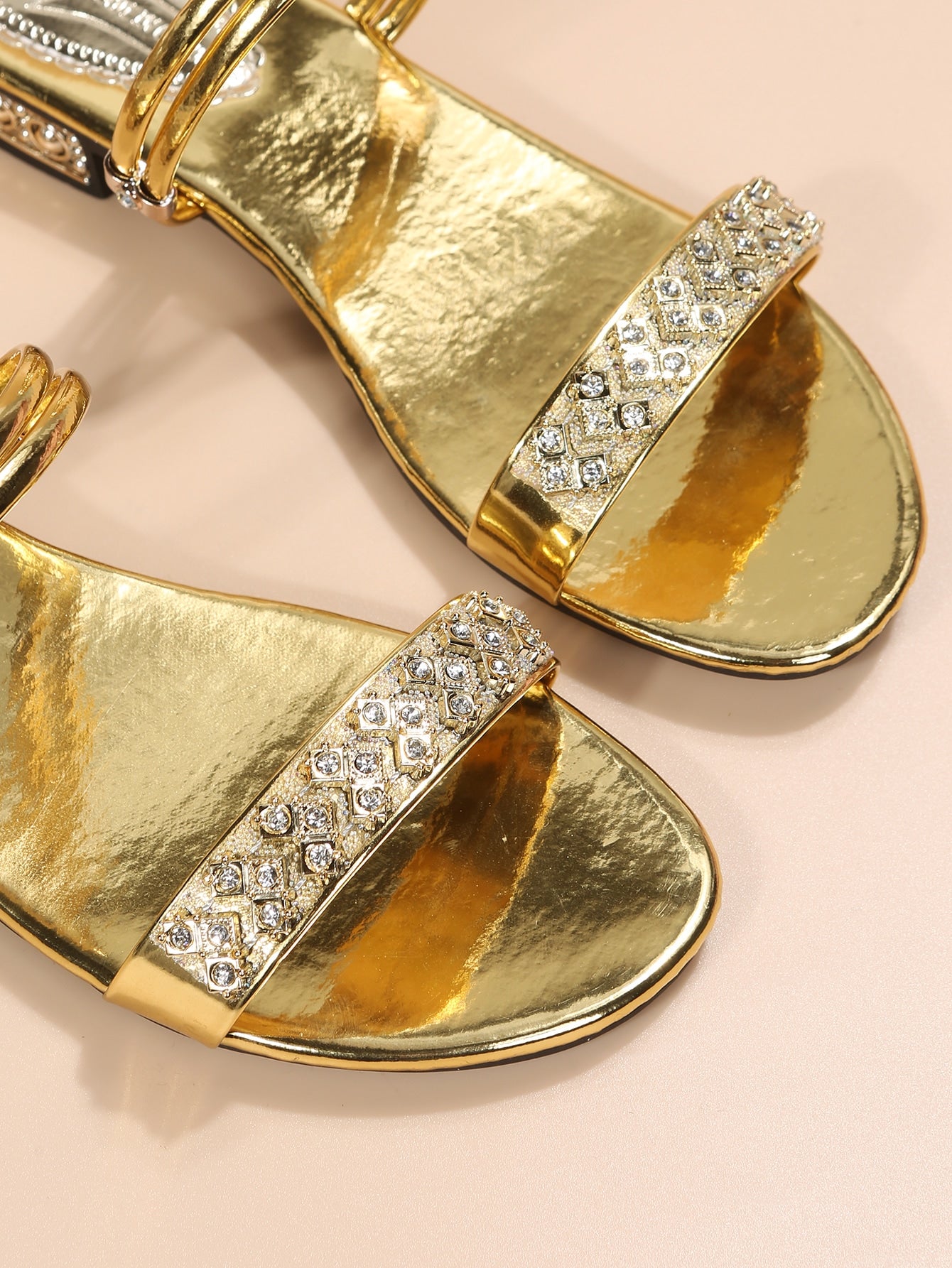 النساء الصنادل مفتوح الوراء حجر الراين ديكور متعدد الاتجاهات ارتداء ، براقة جزء الكاحل حزام الصنادل