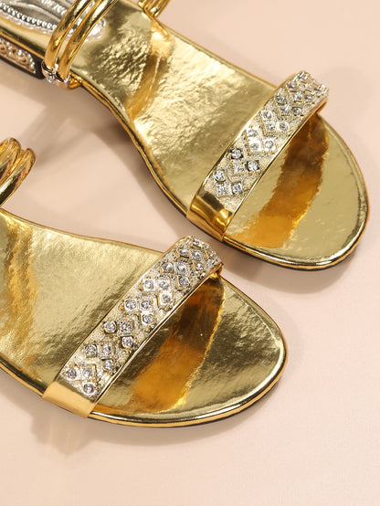 النساء الصنادل مفتوح الوراء حجر الراين ديكور متعدد الاتجاهات ارتداء ، براقة جزء الكاحل حزام الصنادل