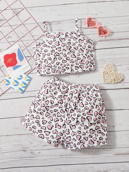 ثوب الكام مع البنطلون القصير بطباعة قلب شامل للاطفال