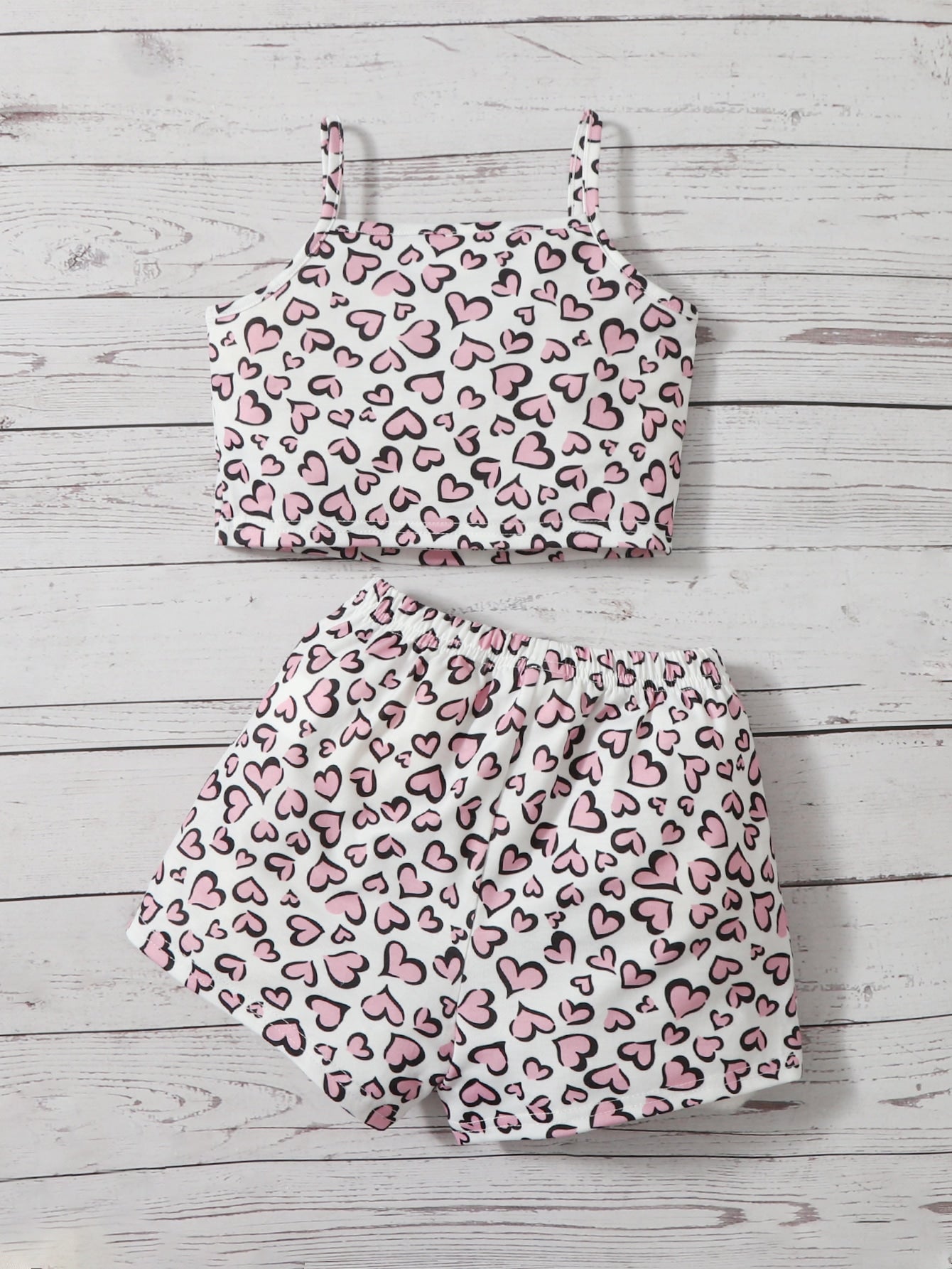 ثوب الكام مع البنطلون القصير بطباعة قلب شامل للاطفال