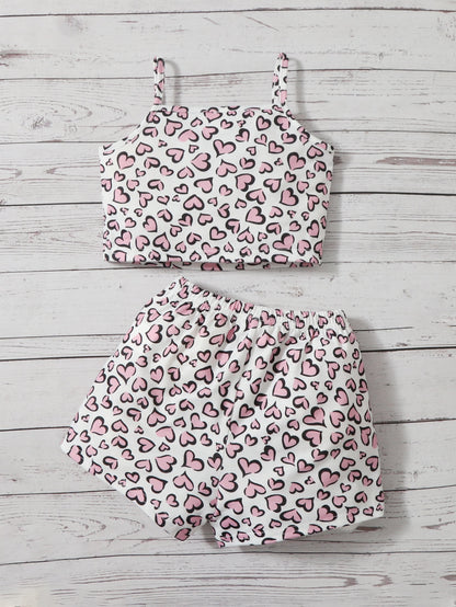 ثوب الكام مع البنطلون القصير بطباعة قلب شامل للاطفال