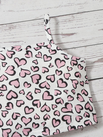 ثوب الكام مع البنطلون القصير بطباعة قلب شامل للاطفال